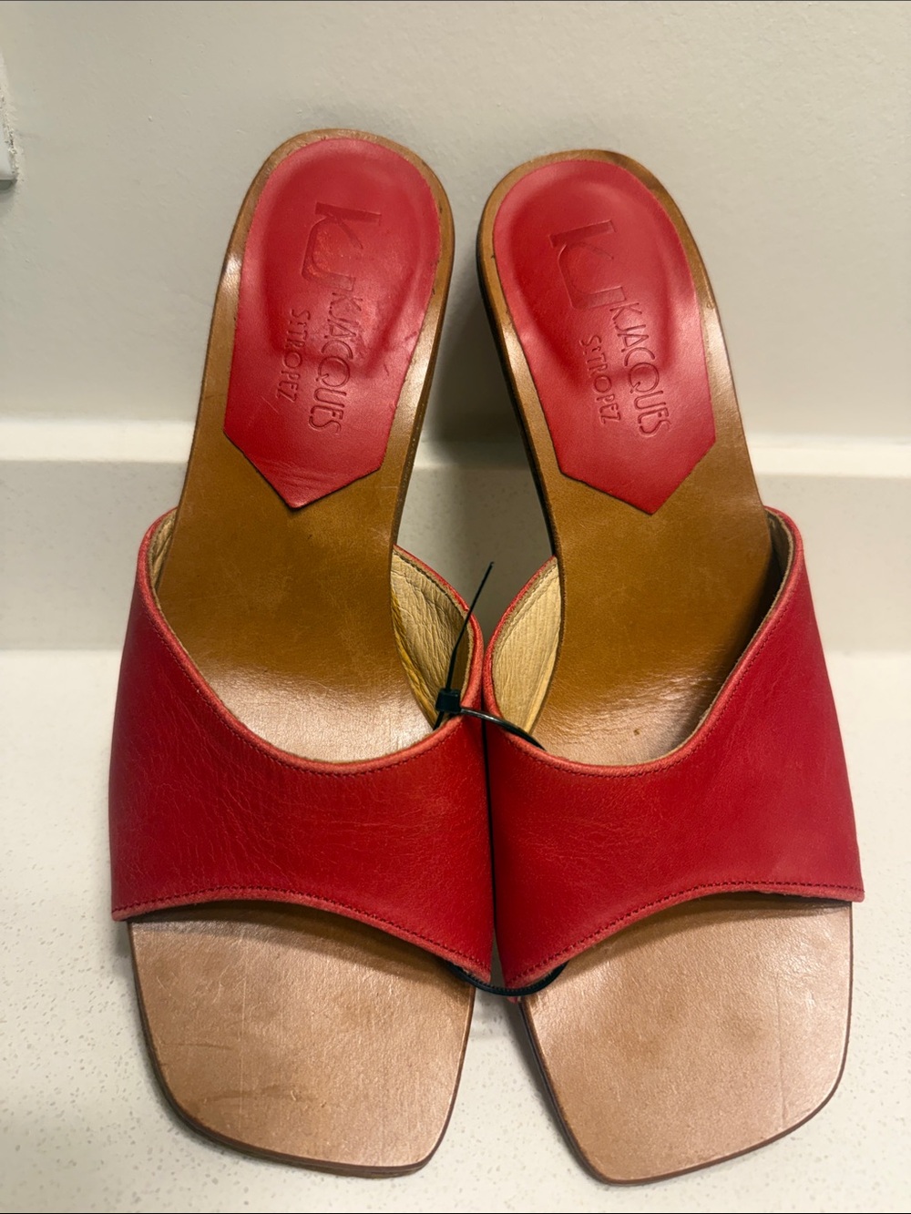 K.Jacques Red Leather Slide Mules